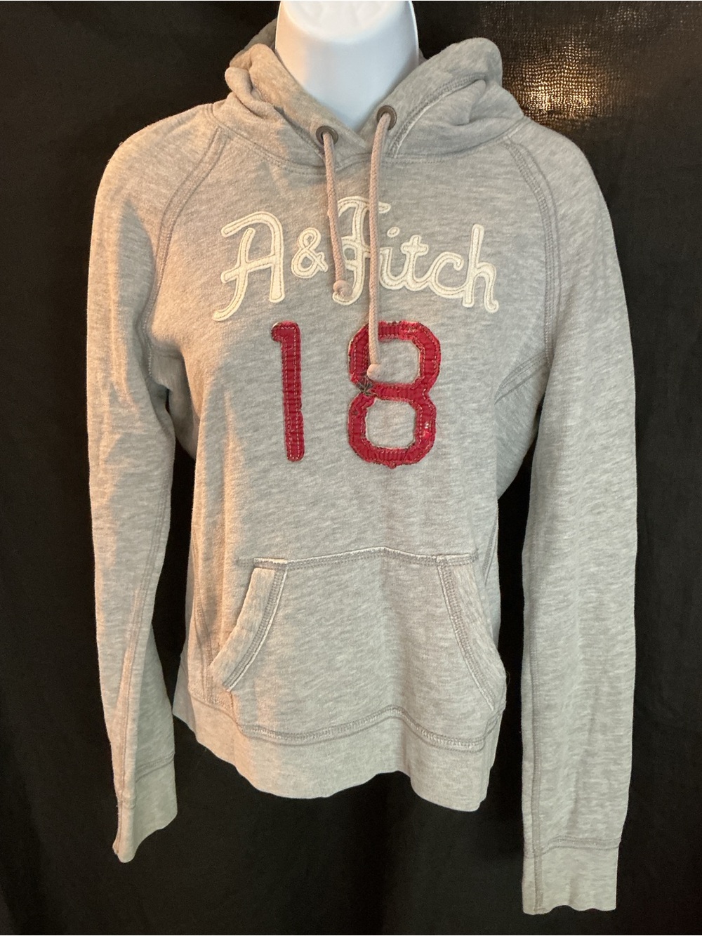 Abercrombie & Fitch Light Gray Pullover Hoodie with Red '18' Patch